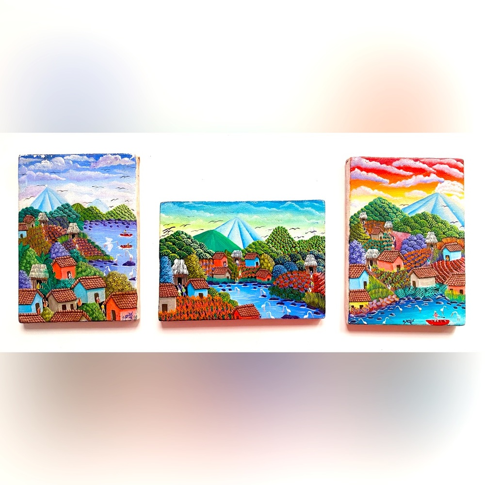 Stunning Original South America Primitive-Style Painting (Set Of 3) - Vintage